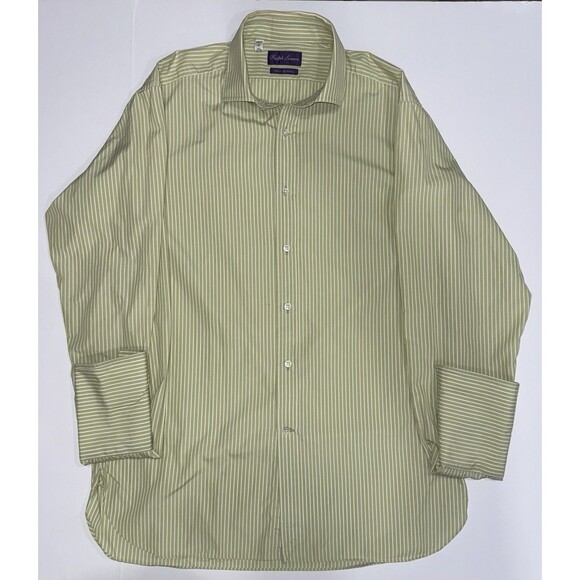 Ralph Lauren Purple Label Men’s Button Down Green Pin Stripe Shirt Size 16